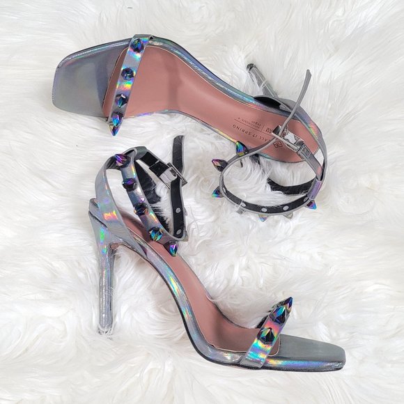 Call It Spring Studded Vegan Silver Metallic Stiletto High Heels Strappy 6.5 - Picture 3 of 16